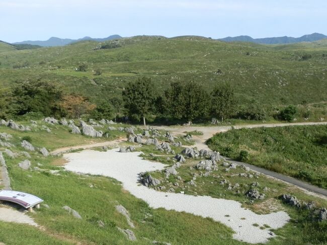 　秋吉台の風景をバスの中から見たことがある。人々の関心は「カルスト台地」よりも「秋芳洞」に集まりがちです。今回の旅は秋芳洞にも入りましたが、雄大なカルスト台地を再認識という旅です。<br /><br />　広大な秋吉台には五つのトレッキングコースが設定されていました。<br />1.大正洞コース　2.長者ヶ森1コース　3.長者ヶ森2コース　4.カルスト展望台　　　　　　<br />　コース　5.秋吉台家族旅行村コース<br />　<br />　短時間で秋吉台の真髄を味わえる約2時間のトレッキングコース「長者ヶ森1コース」を歩いた旅行記です。<br /><br />「長者ヶ森駐車場」⇒「北山」⇒「天然記念物碑」⇒「冠山」⇒「長者ヶ森」⇒「長者ヶ森駐車場」のコースです。<br /><br />　秋吉台ハイキング後、秋芳洞へ向いました。秋芳洞黒谷入口から入り、出口まで歩きました。<br /><br />　<br />