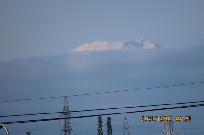 12月5日、午前8時半過ぎ、ふじみ野市から雲から富士山の山頂付近が覗いているのが見られました。　なかなか見られない姿でした。<br />ATLAS AIRの飛行機が見られました。<br /><br /><br /><br />*写真は雲の上に覗いている富士山