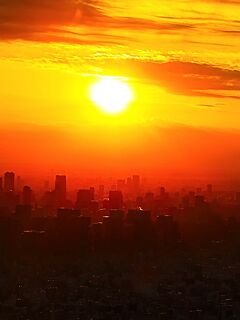 TOKYO SKYTREE /暮-5　天望回廊で見る夕陽　冬至-日の入り-16:32　☆新宿副都心－明々と
