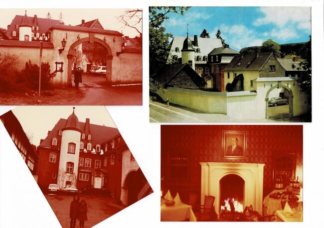 【1977年のジルヴェスター（大晦日）は古城ホテル　ダルベンデン城でダンスも出来ないのにSilvester Party ジルヴェスターパーテイに参加した。】<br /><br />クリスマスやSilvesterジルヴェスター（ドイツ語で12月31日、大晦日＝年越しの意味）にデュッセルドルフを離れて、フランスやドイツなどの古城ホテルで過ごした事がある。<br /><br />我が家は娘二人（7歳と5歳）がいて、ことのほか、こうした旅を楽しんでいた。<br /><br />写真は1977.12.31. ノルトライン・ヴェストファーレン州Nordeifel北アイフェル地方のKall-Urftカール・ウルフトの町（人口11千人）にある古城ホテル　Burg Dalbendenダルベンデン城のSilvesterfeier (abend)ジルヴェスター パーテイ（大晦日の祝）に参加した。<br />ダルベンデン城の小さな城門を入ると、これも小さな塔が出迎えた。城内の暖炉の広間に宴の準備が用意されていた。