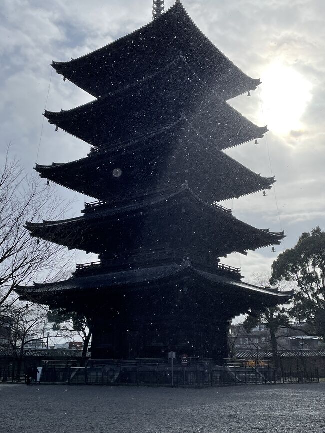 大晦日の京都は雪。<br />寒くて凍えそうな1日だったので、無理せずゆっくり観光しました。<br />前半は京都市内を散策しました。