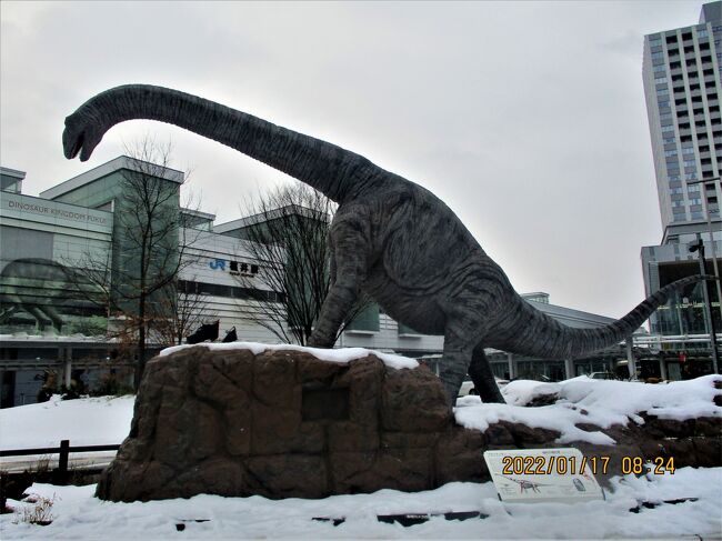 　雪の北陸路を訪ねる P2.は「福井市」と「氷見市」の観光が目的でしたが、4日間内の一日で廻るのはチョット無理でした。「福井県」は国内で恐竜化石の発掘が80％だそうです。駅前には巨大な恐竜のモニﾕメントがありました。駅舎の壁には飛び出す恐竜が画かれています。福井から金沢を経て、氷見へ行くのですがローカル線の旅は楽ではありません。能登半島・福井・金沢・富山と幾度も観光しているのですが「氷見」はいつもパスしていました。何時かはと狙っていて今回は実行しました。やはり列車の旅は楽ではありません。列車を何回も乗り換えての旅になりました。