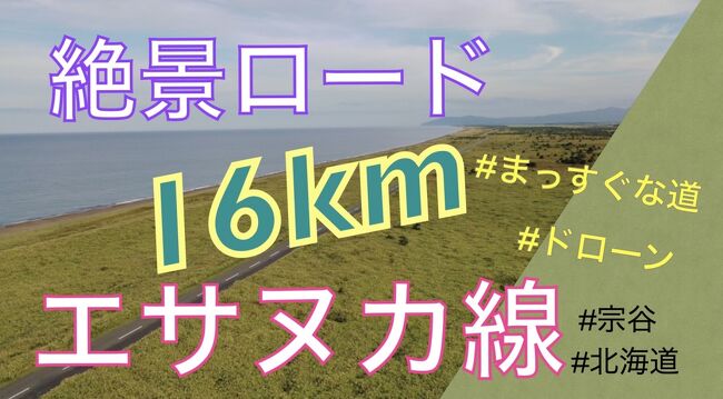 どこまでもまっすぐ16km，さえぎるものはなにもなく。。<br />果てしない開放感。<br />気持ちいい。。<br />全長約1６㎞ありひたすら一直線に牧草の中を突き抜ける道路。<br />道路沿いには電柱や看板もなく視界を遮るものがないため、地平線を最大限に楽しむことがでます。<br />壮大な景色がライダーや観光客に人気です。<br />前を向けばまっすぐな道が空に溶けていくような感覚になる絶景スポット！<br />海岸のすぐ近くにあり地平線と水平線を両方楽しめるレアな絶景ロードです。<br /><br />北海道の絶景動画集こちら▼<br />https://www.youtube.com/playlist?list=PL69DkJUuQYdntd6RjFTaDg0dTZt9dO-Vg<br /><br />