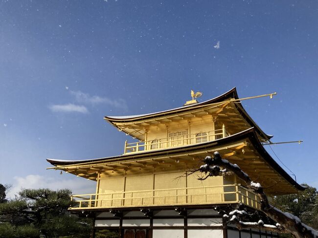 ここのところ京都に行くと<br />手芸店とパン屋とお菓子のお店に行って食べて帰るだけで、<br />この旅行記も例に漏れずなんですが、唯一いつもと違う<br />雪の金閣寺を初めて見ることができたので200点でした。