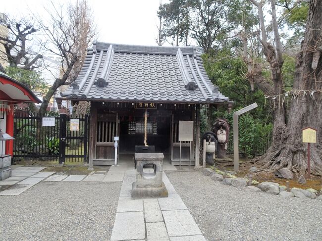 浅草名所七福神めぐりには鎮護堂と被官稲荷社は含まれていませんがそれぞれ浅草寺、浅草神社の末社となって知られています。<br />浅草寺の境内横にあり、鎮護堂は火除けと盗難除け、諸芸上達を守護で 明治時代の初期、境内には多くのタヌキが住み着き、寺では手を焼いていた。ある夜、当時の住職の夢にタヌキが現れ、「自分たちを保護してくれるならば、伝法院を火災から守ってやろう」と住職に告げたため、この堂を建てて鎮守とすることにしたという。狸を「他を抜く」という語呂としてとらえて、特に落語家や歌舞伎役者など、芸能関係者の信仰が篤いことで知られている。<br />