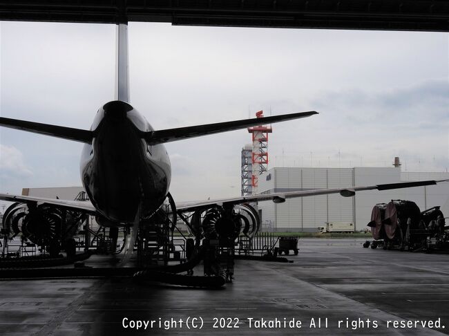 ANA Blue Hangar Tour(機体工場見学)に参加してきました。<br />日本航空の方は２度見学していますが、全日空は今回が初めてです。<br />ANA Blue Base Tour(訓練施設見学)は有料ですが、こちらは無料です。<br /><br />施設内見学中の撮影は自由ですが、投稿の条件は結構厳しく：<br />『HPやブログ等で公開する場合は…投稿許可を得てください。<br />　掲載不可写真<br />　・他航空会社の飛行機が写っている写真<br />　・他のお客様や整備士、ガイドスタッフが写っている写真<br />　・お話し会中のスクリーンを写した写真<br />　・広報担当者が、掲載に不適切と判断した写真』<br />となっています。<br />そのため、ここに載せられる写真はかなり限られています。<br />(本旅行記中のTourで撮影した写真は何れも投稿許可済み)<br /><br />ANA Blue Hangar Tour：https://www.anahd.co.jp/group/tour/ana-blue-hangar/<br />ANA Blue Base Tour：https://www.anahd.co.jp/group/tour/ana-blue-base/<br />投稿条件：https://www.anahd.co.jp/group/tour/ana-blue-hangar/faq/