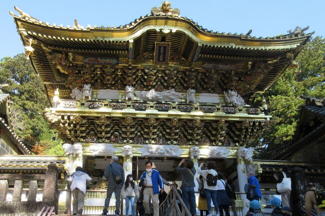 　鬼怒川温泉から約１時間で日光東照宮。周辺は丁度紅葉しており、観光客も多案内人に従って境内の見学をした。く感じた。日光山輪王寺「三仏堂（本堂）」前の駐車場でバスを降りそこから参道を標高634m(東京スカイと同じ）という表示を見ながら同じ石鳥居を潜り、五重塔、表門を経て東照宮の境内に。東照宮では陽明門や三猿、想像の象、眠り猫・鳴龍などを案内人の紹介で見ることが出来た。<br /><br /><br />