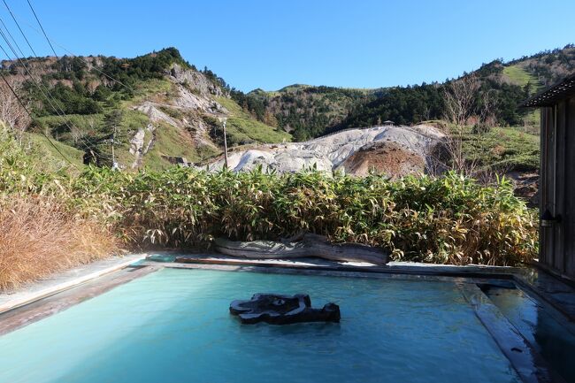 都民には蚊帳の外だった県民割でしたが、遅ればせながら全国旅行支援を利用して硫黄濃度が日本一を誇る群馬県の万座温泉に行ってきました。草津温泉には何度も訪れてますが標高1800mの万座温泉は路線バスの本数が少ないので、今回は新宿発着の往復直行バスで日進館に泊まって白濁の硫黄泉を堪能。お得な旅を楽しんできました。<br /><br />【万座温泉日進館・直行バスプラン】<br />■往路　9:00/都庁大型バス専用駐車場 → 13:30/日進館<br />■復路　15:00/日進館 → 19:30/都庁大型バス専用駐車場<br />チェックアウト後は直行バスプラン専用の休憩室を使用。ランチ割引券が貰え温泉も出発まで利用可能です。