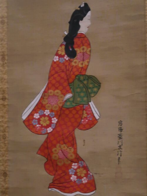 菱川師宣　紙本掛軸　【見返り美人】東京国立博物館蔵　巧藝画　師宣の代表作　桐箱 菱川師宣 紙本掛軸 【見返り美人】東京国立博物館蔵 巧藝画 師宣