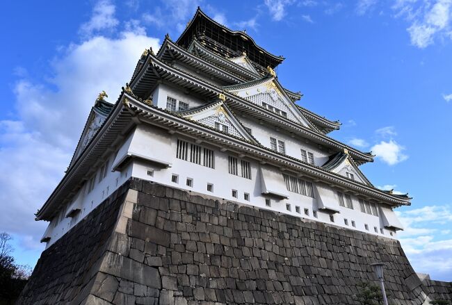 2022年の旅納めに、2泊3日の予定で久しぶりの大阪&神戸へ。<br /><br />旅の1日目、東京から大阪へと向かう途中、名古屋から近畿日本鉄道の看板特急「ひのとり」に乗り換え、前々から気になっていたプレミアム車両のシートに身を委ね、いつもの新幹線とは一味違う優雅な移動に。<br /><br />14時過ぎに大阪へ到着後、この日宿泊する「ホテルニューオータニ大阪」へチェックインし、さっそく訪れたのが大阪のシンボルでもある「大阪城」です。<br />お城は大阪の街の中心部に位置しているので、まぁいつでも行けるよなと思ってしまい、超メジャースポットにもかかわらず初めての登城となりました。<br />(遠出すると、まずは辺鄙なところから潰したくなるんですよねぇ・・・)<br /><br />広大な敷地には石垣や水堀が今も残り、本丸に復興された5層の天守閣は威風堂々とした佇まいで、さすが天下人となった豊臣氏&徳川氏が心血を注いだ名城だなぁと感じさせてくれました。<br /><br /><br />〔2022年の旅納めは大阪&神戸へ(2022年12月)〕<br />●Part.1(1日目①):大阪城(日本100名城)【この旅行記】<br />●Part.2(1日目②):ホテルニューオータニ大阪ステイ<br /> https://4travel.jp/travelogue/11802160<br />●Part.3(2日目①):あべのハルカス/四天王寺<br /> https://4travel.jp/travelogue/11805124<br /><br />〔日本100名城登城記(西日本編)〕<br />●彦根城(近江国):https://4travel.jp/travelogue/11718422<br />●小谷城(近江国):https://4travel.jp/travelogue/11716960<br />●姫路城(播磨国):https://4travel.jp/travelogue/11593194<br /> https://4travel.jp/travelogue/11601496<br />●松江城(出雲国):https://4travel.jp/travelogue/11478799<br />●津山城(美作国):https://4travel.jp/travelogue/11484252<br />●萩 城(長門国):https://4travel.jp/travelogue/11628785<br />●宇和島城(伊予国):https://4travel.jp/travelogue/11644895<br />●大洲城(伊予国):https://4travel.jp/travelogue/11652466<br />●高知城(土佐国):https://4travel.jp/travelogue/11567369<br />●福岡城(筑前国):https://4travel.jp/travelogue/11749943<br />●熊本城(肥後国):https://4travel.jp/travelogue/11747187