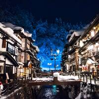 山形大正ロマンの旅①　銀山温泉の雪景色(夕方～夜)