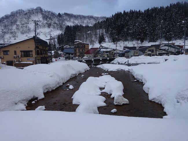 仙台在住のAkrさんからお誘いを受けて、快速「湯けむり号」に乗って分割併合旅に出かけております。<br />湯けむり号の終点・新庄駅に到着、急行食堂での昼食をとったり駅に隣接した施設で鉄道関連の資料を眺めたりして楽しい時間を過ごしました。<br /><br />そして、ここで皆さんと「分割」。この先は「単独運転」に入ります。<br /><br />今回お誘いを受けた理由はいくつもあるのですが、「雪を見に行く」というのもありまして。いい機会なので、新庄の近くにあり、雪が深いことで有名な肘折温泉に行ってみようと思いました。<br /><br />ちょうどこの時期、数日間雪が降らなかったようで、新庄市内はだいぶ雪が少なくなっていましたが、さすが肘折温泉にはたくさん雪がありましてね。雪を見て、温泉にも浸かって、目的は大いに達成できたのでした。<br /><br />そして帰りは新幹線ではなくて飛行機。いつものようにいろんなことを押し込めた1日となりました。