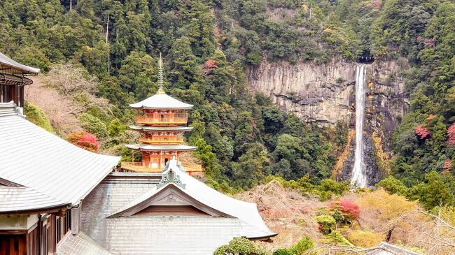 熊野三山と高野山を巡りたいとおもっていましたが、調べるとなかなか大変だなと。<br /><br />色々プランをねってると、旅行会社のツアーがあって、正式参拝となっていたので娘と二人で申込みました。<br /><br />熊野那智大社のご神体は那智の滝。熊野速玉大社は神倉山にあるゴトビキ岩、熊野本宮は周囲の川や川洲を御神体。滝・岩・川がそれぞれの神として祀られています<br /><br />ツアーの熊野三山の最後は熊野那智大社です。ご縁や願いを結ぶ場所とされてます。<br />熊野那智大社は473段の石段を上がらないといけません。一番大変でした。その後、熊野古道も少しだけ歩くことができました。<br /><br />その前に太地でのくじら館に個人的に行けたので良かった。<br />ツアーでも早くにホテルに到着すれば、近いとこなら観光出来るのが良かったです。