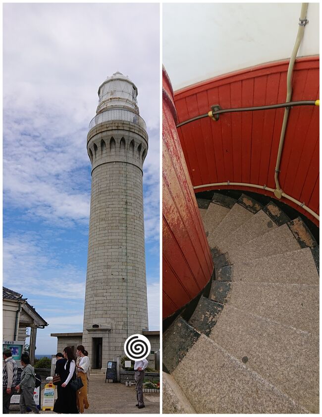 2日目です。今日は、レンタカーを借り、角島大橋、角島灯台、元乃隅神社へ行くつもり。<br />お天気は、何とかもちそうで、ラッキーです。ランチは、瓦そばの予定。<br /><br />写真は、角島灯台と中の螺旋階段の様子です。<br />イタリアのピサの斜塔みたい。<br /><br />登って（\300）（人数制限有り）、外に出たら、すごい風！メガネがぶっ飛びそうです。そして、狭くて、一方通行です(笑)高所恐怖症の方は、絶対無理！(笑)<br /><br /><br />