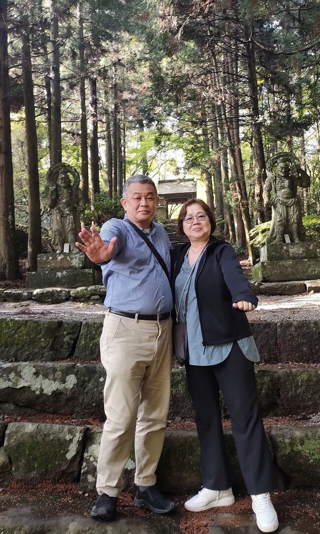 榧の木で郷土料理をいただいた後、バスはさらに国東半島の旅を続けます。ツアーの立ち寄り先と立ち寄り先の間にも小さな摩崖仏や神社があり、その都度バスは徐行したり停車してくれます。そしてバスガイドさんが説明をしてくださいます。これは本当に価値があり、国東半島について深く知ることが出来たと思います。「元宮摩崖仏」や「金毘羅宮(田染元宮八幡社)」などに立ち寄りながら先に進みます。菜の花畑を越えた先の「真木本堂」でバスを降り、ここでは下車観光があります。宇佐の国東半島は宇佐神宮の八幡信仰と古代仏教とが融合した「神仏習合」が今も残る地でもあります。平安時代から中世にかけて半島には来縄（くなわ）、田染（たしぶ）、安岐（あき）、武蔵（むさし）、国東（くにさき）、伊美（いみ）の６つの郷が開け、山あいには天台宗と結び付いた65ヶ寺ともいわれる数多くの寺院が作られ、これらは総称して「六郷満山」と呼ばれて独特な仏教文化が花開きました。ツアーバスの側面にも大きく「六郷満山」の文字が書かれてあります。「真木大堂」は六郷満山本山本寺8ヶ寺の1つとして36坊を有し、六郷満山寺院最大の寺院であった馬城山伝乗寺として今も多くの仏像を守り続けています。堂内には素晴らしい仏像が並び、その中でも牛の背に乗った「木造大威徳明王像」が心に残りました。像も素晴らしいのですが、境内の一部には古い石塔や版などが集められ、屋外博物館のようになっています。国東塔や庚申塔の素晴らしいものが並んでいました。バスは山中に差し掛かり「熊野摩崖仏」の見学になりますが、これが思っていた以上に険しい山中にあります。妻は最初からあきらめて売店に残りましたが、お昼に焼酎のお湯割りなど飲まなければ良かったと思うほどです。ですが、登り切った先にあった摩崖仏は素晴らしかったです。バスはまだまだ山中を走り、「財前墓地」の近くまで行きます。ここでは下車はしませんが、女優の財前直見の実家がここであったと初めて知りました。最後に「両子寺」に立ち寄ります。仁王像と記念写真を撮った後は石段をあがり、本堂まで行って自由時間になります。妻はここへ残り先の奥の院まで足を延ばしましたが、素晴らしい佇まいでした。ここの見学を最後にバスは大分空港から別府を経由して大分まで戻ります。我々はこのまま東京へ戻るので、大分空港で下車しますが、その道中にも白石照山の生家や重光葵の家などについての説明がありました。大分空港で下車したのは我々2名と1名の男性だけで、先へ行く皆さんに手を振ってお別れします。その方とも瓶が違うので入り口でお別れして、時間を持て余します。まずはチェックインして身軽になり、手回りの荷物とタオルを持って足湯に向かいます。空港内に足湯があるのは嬉しい限りで、1日歩いて疲れた足を癒せました。展望デッキに出てみたりしながら、いい時間になったので最後の晩御飯もいただきました。滑走路越しの豊後水道は1月にフェリーで通過した時と同じような青さをたたえています。60歳を過ぎてもいろいろな経験をして、感動する力は残っているのだと思います。「大分名物満載　味力御膳」をいただいて、日の暮れた大分空港から東京へ戻りました。