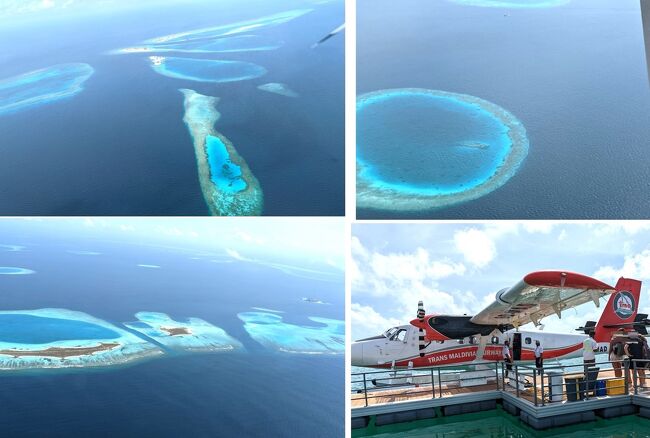 バンコク経由でモルディブ行きです。<br />水上飛行機に乗りたいと選んだメリディアンです。<br />ラヴィヤニ環礁のティラフシ島にあり、141室　2021年9月オープン。<br /><br />水上飛行機から見た、インド洋の水玉模様は、草間彌生の世界のよう・・<br />環礁は大きな水玉に見える・・<br /><br />モルディブの２００以上あるリゾートへの交通は近い順にボート、水上飛行機、国内線飛行機、で、発着時間がわからないのが水上飛行機ですが、海の眺望が素晴らしくて、チョイスしてよかったです。<br /><br />①　ＪＬ31便　羽田11:15→バンコク15:40　スワンナプーム空港からドンムアン空港へバス移動。アマリドンムアンエアポート泊<br /><br />②　ＦＤ175（ドンムアン9:15→マレ11:40（ヴェラナ国際空港）)　水上飛行機でメリディアンモルディブ泊<br /><br />③　ホテルスパ　<br /><br />④　ホテル14時チェックアウト　15時水上飛行機でマレ（フルレ島）　日本語ガイドさんとフェリー往復、マレ島観光<br />　　ＳＱ437（マレ23:25→シンガポール07:05）<br /><br />⑤　シンガポール観光　国立博物館　プラナカン博物館　ラッフルズホテルロングバー、マーライオン、フラートンホテル、リバークルーズ　<br />　　ＪＬ36便（シンガポール21:50→19日羽田05:50）　<br /><br />※画像はモルディブの水上飛行機から見えたインド洋の環礁・・水玉の景色です。