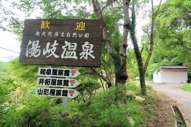 『お車でお越しですか』「鉄道です」『駅から送迎は必要ですか』「送迎は要りません、歩いて伺います」『えっ、歩いてですか。かなり遠いですよ。お気をつけて･･･』こんなやりとりで始まる「駅から歩いて温泉」の旅。<br />第3回の今回は、水戸から水郡線に乗って１泊２日の旅。福島県矢祭町の南石井駅でで下車、かっぱのすり鉢に立ち寄り、湯岐温泉で１泊。翌日は渓流に沿った道を滝を見ながら下り、代官所があった塙町へ。磐城塙駅から駅弁を食べながら帰途につきました。<br /><br />【旅程】<br />○5月27日（土）<br />水戸駅9：23（水郡線）11：05南石井駅（徒歩12km）かっぱのすり鉢（徒歩4km）16：30湯岐温泉山形屋旅館<br />○5月28日（日）<br />湯岐温泉山形屋旅館10：00（徒歩8km）Shiro Cafe（徒歩4km）磐城塙駅15：08（水郡線）15：38常陸大子駅15：52（水郡線）17：14水戸駅<br />【歩行距離】<br />28km（２日間合計）