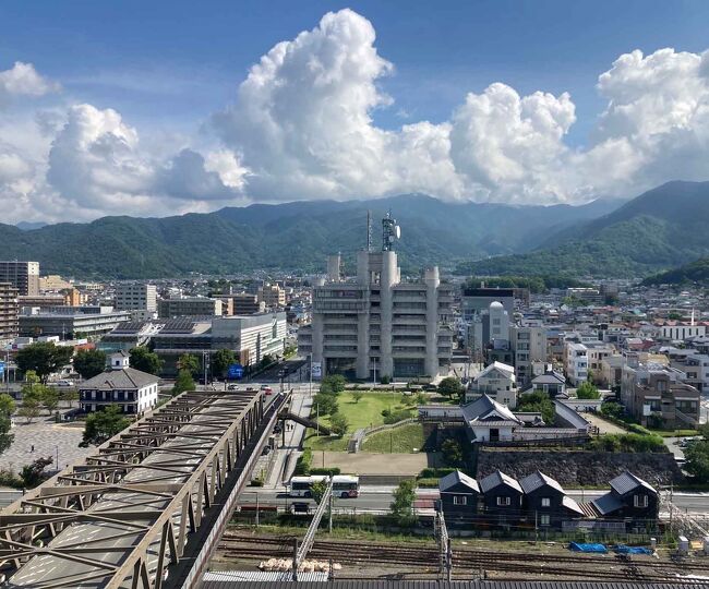 ２０２３年６月２２日から２４日にかけて、山梨県立図書館で開催された医学倫理に関する会議の総会・学術集会に参加するため甲府に出かけた。<br />　２２日朝は本降りの雨、８時過ぎに家内に六甲道まで送って貰う。傘は車に置いていくのでガード下から駅構内にたどり着くまでにかなり濡れる。六甲道０８２０の緩行電車に乗る。座りたいので快速に乗り換えることはせず新大阪に向かうが、車内放送で大阪行きとか言っている。乗換えが面倒かなと思っていると、大阪駅で向かいのホームに電車が待っていて、乗り換えるとすぐ発車。新大阪に９時頃到着。乗るのは０９４８発のひかり５０２。早過ぎるのだが、中谷本舗の柿の葉寿司とお酒を調達したい。柿の葉寿司は駅弁のところにあったので、宿での夜食用も含めて１０個入りを貰う。日本酒の方は探したが選択の幅があまりなく、日本盛生原酒mont-bellというのを購入。飲む人が減ったのか、日本酒の品揃えが良くない（これは今回の出張の最後まで同じでした）。<br />　ひかり５０２は京都でのぞみに抜かれたりしながら定刻１０４２に名古屋着。１０番ホームには既にしなの９が入線していたので，自席に荷物を置いて「住よし」（名古屋駅１０番線ホーム）さんでそばをいただく。きしめん屋さんでそばを頼むのは躊躇われるが，こちらはそばも美味しいので私はいつもそば。