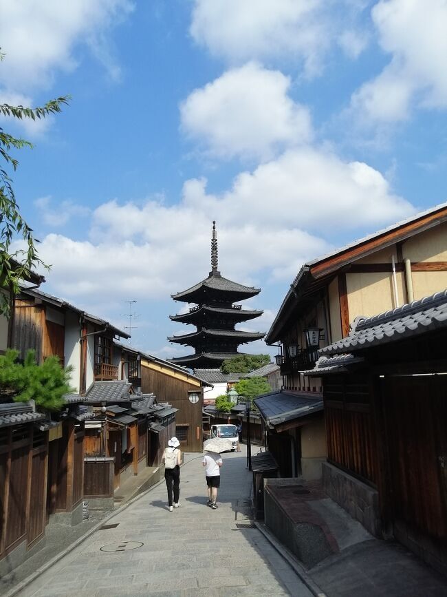夏休みになり、東京から孫が大阪へやって来ました。<br />孫のリクエストは、清水寺近くの二年坂のお茶漬け屋さん。<br />ということで、八坂神社から清水寺周辺を散策しました。