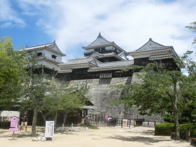 松山を中心に４泊５日で愛媛県を旅行しました。<br />愛媛を訪れるのは、22年ぶり２度目。羽田空港から松山空港へ飛びました。<br />初日は、松山市内観光。まずは、松山城址へ。松山城は勝山という標高132mの山の上に築かれています。この日は36-37℃は、あろうかという酷暑。大粒の汗をかきながら、松山城址へ。<br />松山城址は、日本百名山に選ばれているのはもちろん、日本に12城しか存在しない江戸時代からの現存天守です。内部を堪能しました。<br />