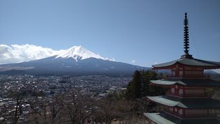富士山旅行4日目　鐘山苑のラウンジ、食事　5日目　新倉富士浅間神社からの富士山
