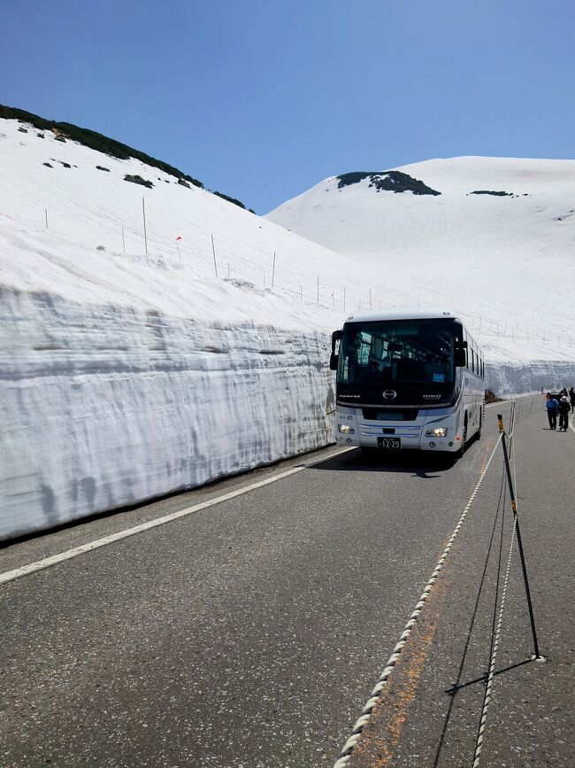 立山黒部アルペンルート雪の大谷ウォークと上高地・兼六園・飛騨高山3日間のお一人様限定ツアーに参加してきました。<br /><br />1日目は上高地。渋滞して上高地到着が大幅に遅れたので観光時間は少なかったですが、風光明媚な場所なので、周りの景色を見ながら散策出来ました。<br /><br />2日目はこのツアーのメインイベント。<br />立山黒部アルペンルートです。<br />色々と調べましたが、乗物を乗り継いで行くのですが途中の乗物は予約不可なので、到着してからの購入になるし、繁忙期なのでツアー客が多いらしく、何時のチケットが取れるかも不明。荷物の事もあるし大変そうだと思ってたら、このツアー見つけました。<br />ツアー参加して良かったです。想像以上に人だらけでしたが、お天気が良くて立山連峰がとても綺麗でした。<br /><br />3日目は兼六園と飛騨高山。<br />兼六園は何度も訪れていますが、今回案内の人がついたので、初めて兼六園の事を知った感じです。<br />飛騨高山は観光時間が少なかったのですが、またこれて良かったと思いました。ただここは修学旅行生だらけでした。<br /><br />今回のツアーは一人旅の方しか参加出来ないツアーですが、杖を付いての参加の方が数人いました。<br />無理せず回れるところだけ回っていました。<br />立山黒部アルペンルートを一人で参加する勇気と行動力。私も自分の足で歩けるうちは頑張って旅して回ろうと思いました。<br /><br />