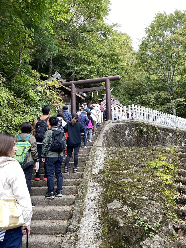 タングラム滞在中に　戸隠まで詣でました<br /><br />1時間強　下道で<br />まず戸隠神社を通り越し　宝光院から参拝します<br />火の御子神社へ歩きで向かうと　中社までも15分とのこと<br />先ほど前を通ると混雑していたので歩きで向かいます<br />中社の参拝　朱印帖は混雑<br />お昼に戸隠そばをいただきました<br />宝光院駐車場に戻り戸隠神社へ<br />3時前だったので駐車場も空いていました<br />歩くこと40分気が良い道でした<br />ここでも混雑　紅葉もまだなのに混雑していました<br />紅葉シーズンは大変ですね<br />