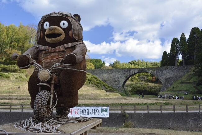 ANAのマイレージの期限が来るので、日本地図を見ながら熊本を訪問しました。<br />行きは夜行バス、帰りは阿蘇くまもと空港から飛行機です。<br /><br />熊本は、２回訪問したことがありますが、観光したのは嫁さんと四半世紀前のことですので大きく変わってることでしょう。<br />当時よく覚えているのは、観光人観光客の多さと熊本城の縄張り＆建物群の壮大さです。韓国人が多いのは意外でした。<br />流石、朝鮮で大活躍した加藤清正が秀頼公をお迎えして一戦するために築造したお城、さもありなんでした。<br /><br />さて、車中泊がありますので今日が実質２日目。<br />レンタカーで通潤橋を目指します。<br />そこから三角半島に向かう予定でしたが、地図を見ると案外阿蘇が近いので、変更して阿蘇山を目指しました。<br /><br />たまたまトロッコ列車にも遭遇し、くまもんが全力疾走する姿を見ることができました。<br />私も着ぐるみに入ったことありますが、これ大変なのです。<br /><br />・１１月１１日（土）：<br />　自宅→三宮発２３時１０分（高速バス）→<br />　車中泊<br />・１１月１２日（日）：<br />　熊本駅前８時２５分着<br />　終日レンタカーで移動（植木温泉、菊池温泉、山鹿温泉）　<br />　熊本泊<br />・１１月１３日（月）：<br />　終日レンタカーで移動（通潤橋、阿蘇山）<br />　熊本泊<br />・１１月１４日（火）：<br />　終日レンタカーで移動（宇土、松合、三角、御輿来海岸、長部田海床路）<br />　熊本泊<br />・１１月１５日（水）：<br />　市内路面電車など乗車→熊本駅→新八代駅→日奈久温泉駅→新八代駅<br />　新八代泊<br />・１１月１６日（木）：<br />　新八代駅→八代駅→新八代駅→熊本駅前１４時１５分発（バス）→<br />　阿蘇くまもと空港１７時２５分発（ＡＮＡ５２６便）→<br />　大阪伊丹空港１８時３０分着→自宅