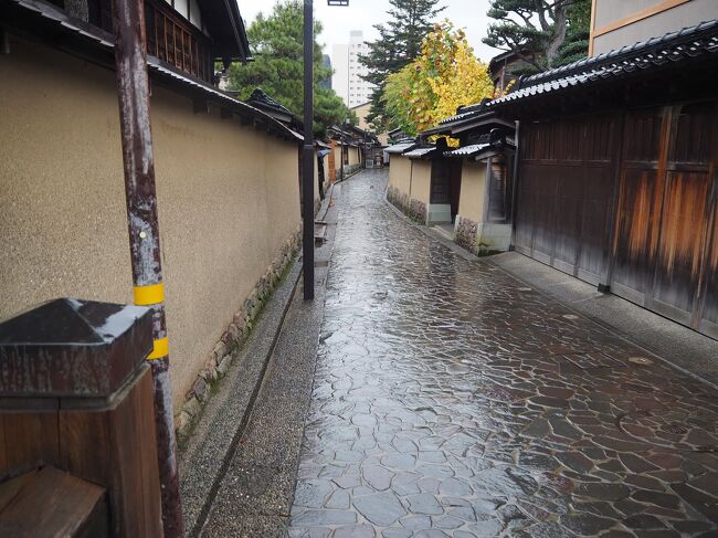 二日目は金沢に向います。<br />前回行った観光地はパスして、忍者寺、西の茶屋街等、部家屋敷エリアを散策しました。<br />残念な事に雨で寒く観光には不向きな一日でしたが、メインの観光エリアでは無い金沢を堪能してきました。