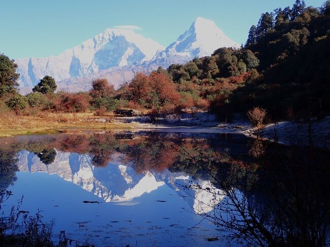 　ネパール周遊記1３.  　2023年11月1日に日本を発ち、11月28日に帰国した。ネパールに向かう飛行機から8千m峰の4峰を見て、エベレストの遊覧飛行で、8千ｍ峰のチョオーユーとシシャパンマを見た。その後、ヒンズー教とチベット仏教の聖地が共存する標高3842mのカリンチョーク（Kalinchowk）を訪れ、帰りに古都のバクタプルに立ち寄った。カトマンズではタメル地区、ダルバール広場、ボダナート、パシュパティナートを訪れ、その後ポカラからベニを経て、タトパニ温泉、アンナプルナやダウラギリ山群を見るために標高3313mのMohare Dandaに登った。帰りはシンハ硫黄泉（Singa Tatopani）で入浴し、ポカラに戻りサランコットで一泊した。それからポカラ東南東の宿に泊まったが、マナスルの眺めは不十分だったが、帰りの飛行機からマナスルが見えた。カトマンズではパタンや黄金寺院を訪れた。<br />　ラムチェ（Ramche）のアールダンダ（Aaldanda）からシャクナゲ林を登って、モハレダンダ(Mohare Danda)のモハレ小屋（Mohare Community Lodge）に向かった。<br />