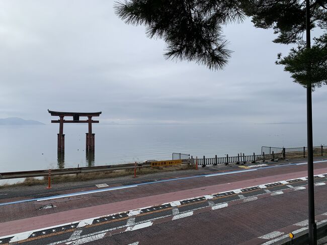 白髭神社は、湖西の南下して行く途中、高島市南端にあり、湖畔から降りて行きたいのだが車道を遮る事は出来ない。交通量と言うか丁度車速が上がる場所に位置し、見通しも今一つの為、事故が絶えないとか。<br />近年、寄付により高台物見やぐら的な場所が設けられ、そちらから撮影した画像が表紙の画像となる。