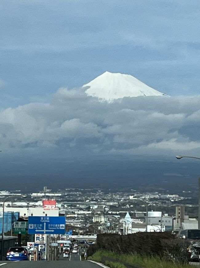 月に一度の実家訪問時に食べたもの。富士山は雪のかぶった頭のほうだけが、ちらりと見えました。
