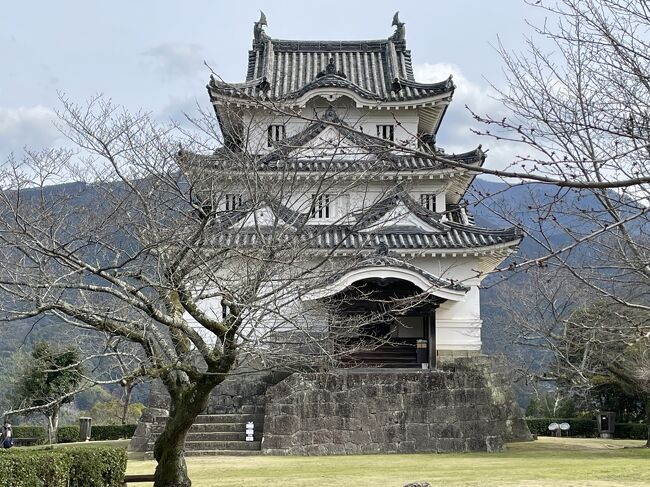 2024年03月　愛媛城巡り旅行<br /><br />03月11日　AM8:05中部国際空港発松山空港行きANA1821で松山へ<br />　　　　　 レンタカー（タイムズ）で宇和島へ<br />　　　　　 まず九島に行ってから市内に戻ってランチ<br />　　　　　 その後ホテルで自転車レンタルして市内散策<br />　　　　　 夕刻チェックイン<br />　　　　　 少し休憩後近くの料理屋で夕食　1日目終了<br /><br />03月12日　ホテルの部屋で昨日買ったおにぎりとサンドの簡易朝食<br />　　　　　 チェックアウト後大洲に向かう<br />　　　　　 大洲まちの駅あさもやに車を置き街歩き開始<br />　　　　　 昼大洲を出て今治へ<br />　　　　　 14時頃今治到着し観光<br />　　　　　 観光後空港へ<br />　　　　　 17時空港到着<br />　　　　　 20:10松山空港発中部国際空港行き　ANA1828で終了<br /><br />この旅行記は1日目　宇和島城と宇和島観光