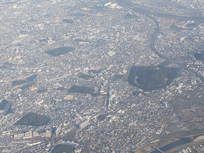 帰宅後、１日空けて再び大阪出張がありました。<br />今回は、堺市で所用があり、宿泊は大阪市浪速区となりました。<br />まず飛行機で伊丹空港に到着後、宿泊する東横イン通天閣前へ荷物を預けて天王寺公園を散策し、天王寺より堺市へ電車で移動しました。<br />せっかくなので、仁徳天皇陵を訪れてみようと思い、JR阪和線の百舌鳥駅まで行きました。<br />全体像はもちろん見ることはできませんが、正面の鳥居を見ると、ここは聖域のような場所なのだ、と感じることができました。<br />なお、全体像は飛行機からよく見ることができますが、今回は仁徳天皇陵以外の百舌鳥・古市古墳群がよく見えました。<br />所用を終えると、電車でミナミへ戻り、予約したホテルでチェックイン。<br />通天閣タワーを見ながら、新世界、ジャンジャン横丁を散策し、チェーン店の横綱で串カツ、どて焼きをいただきました。<br />やはり生ビールと合います！<br />その後、動物園前から伸びるアーケード街を歩きました。<br />昭和の香りが漂う商店街で、２番街からはカラオケ居酒屋が並んでいます。<br />昭和の終わりから平成のはじめは、このような通りが駅前にはよくあったものです。<br />ただし、お店の女性の多くは中国なまりの日本語を話されていました。<br />古き良き時代もグローバル化が進んでいます。<br />翌朝、天王寺より空港リムジンバスを利用して伊丹空港へ移動し、帰宅しました。
