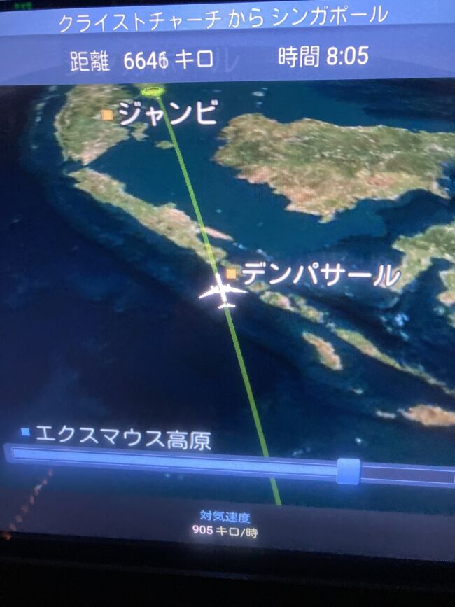 楽しいニュージーランド旅行もいよいよ帰国です。クライスチャーチからシンガポール航空でシンガポールトランジット夜中に日本名古屋のセントレア空港に向かいます。途中でインドネシアのバリ島にあるデンパサール上空を通過しました。なかなか見ごたえがありましたよ。
