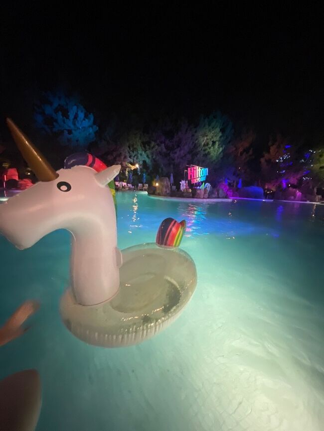 1泊2日で夏休みの家族旅行を計画。暑いので、ナイトプールがあり、家族5人1部屋に泊まれるホテルを探していたら、ヒルトン東京ベイのプランを発見しました。ヒルトン東京ベイは10年ぶりの宿泊です。<br />舞浜に泊まるなら、やっぱりDisney行きたいよね。でもこの暑さでDisneyはどうなの?無理をせず、ファンタジースプリングスエリアに入ってエリアの4つの乗り物の内、1個か2個乗れたら良いかぐらいの感じで行こうか?と計画しました。