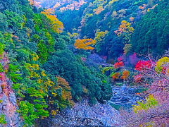 嵯峨嵐山-1　保津峡駅　保津峡の絶景-ホームから　下り/上り乗換　☆京都市内乗車券の範囲内