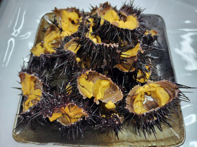 2回めのどこかにマイル。<br />6月はタイに行くつもり満々だったのに、脊柱管狭窄症のせいで断念。<br />夏休みに海外に行けないのならどこでもいいやーと、どこかにマイル。<br />ホントは娘と息子の結婚が重なって、旅行費に余裕がないから。<br /><br />行き先が三沢に決まったら、恐山・仏ヶ浦・奥入瀬渓流・館鼻岸壁朝市・蕪島神社と行きたい場所が次々と出てきちゃった。<br />夫の希望のはずが、意外に楽しめそうな予感。<br /><br />その2は、大間崎・佐井村の民宿・仏ヶ浦の旅行記です。<br />恐山から向かったのは、本州最北端の大間崎。<br />佐井村に着いたら仏ヶ浦展望台に行くつもりが、大雨で断念。<br />民宿でウニを堪能した翌日に、遊覧船で仏ヶ浦に行きました。