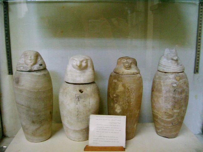 ミイラを作るときに内臓を入れておくもの。?山犬：胃?鷲：肺?ヒヒ：腸?人間：肺の４つです。心臓はミイラの中に置いておきます。