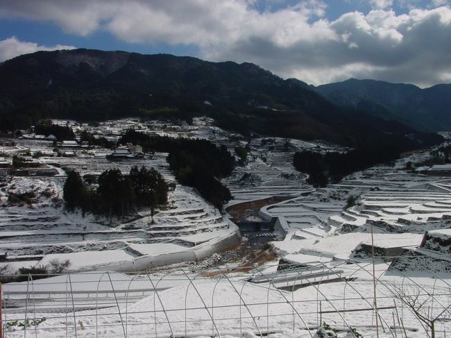 数日前に雪が積もり白猪の滝が丁度見頃だという情報を入手。写真は白猪の滝付近にある山里の雪景色。四季を通じわたしのお気に入りのフォトスポットの一つです。