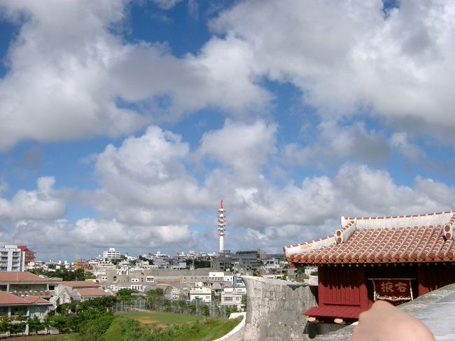 しばらくぼけーっとしながら写真とっていたので、ここからの写真がやたらある。<br />そしてホテルの写真は１枚もない。凹。<br /><br />ここから沖縄芸術大（多分）の屋根が見えるのだけど、これも赤い屋根で街に合っていて非常に羨ましかった。<br />世界遺産のすぐそばで大学生活がおくれるなんてー！<br /><br />この写真もすごいけど、沖縄は雲がおっきくて真っ白でとても印象的だった。