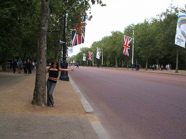 バッキンガム宮殿前の大通りにて。