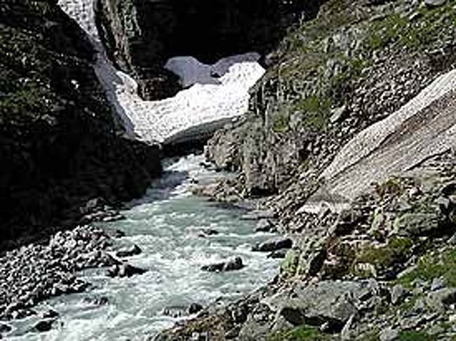 時折、沢筋が雪で埋まっているところもあります。