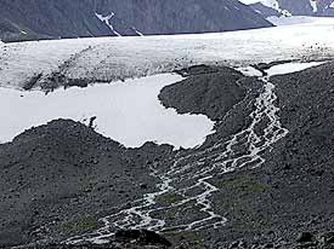 台地上の地形の上に、大きな雪田があります。