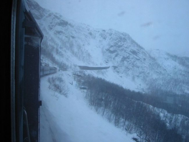国境の駅を過ぎると、スカンジナビア山脈の分水嶺にさしかかる。ナルビクへ向け、北極圏を快走する。