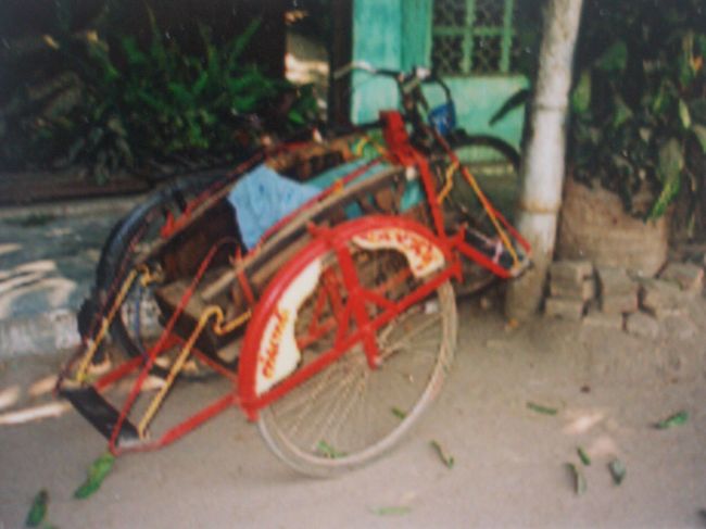 サイカーは運転手の横側に客用のシートが前向きと後ろ向きにひとつずつあって、これで遺跡群に行くと、運転手のおっちゃんがとても大変そうで、気の毒だった。。。