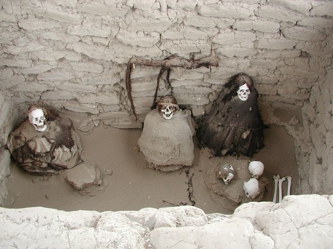 ☆ナスカ　お墓☆<br />ナスカの地上絵を見た後、同じく地上絵遊覧をしていた外国人バックパッカー達とタクシーをチャーターしてお墓巡り。<br />至る所に穴が開いていて、がい骨が見上げてる。。<br />一人じゃ、ちょっと、、気味悪いな。。