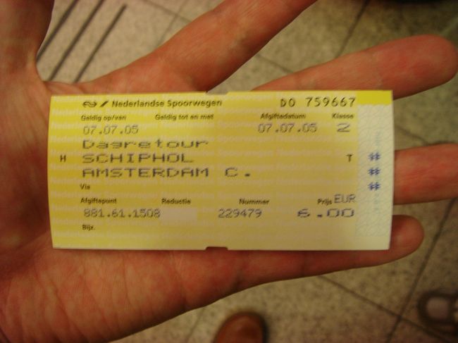 スキポール空港からアムステルダムまでの往復券