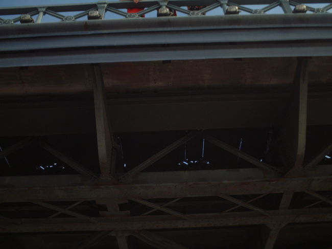 くさり橋の下を通過中。これがクルーズの醍醐味ですね！