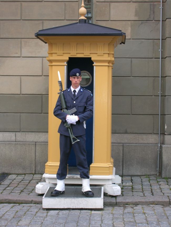 王宮前には、衛兵がいます、、。時間が経つと見回りに出ますが、時計仕掛けのように動きます。　見てて楽しいですよ、、、(^_-)-☆